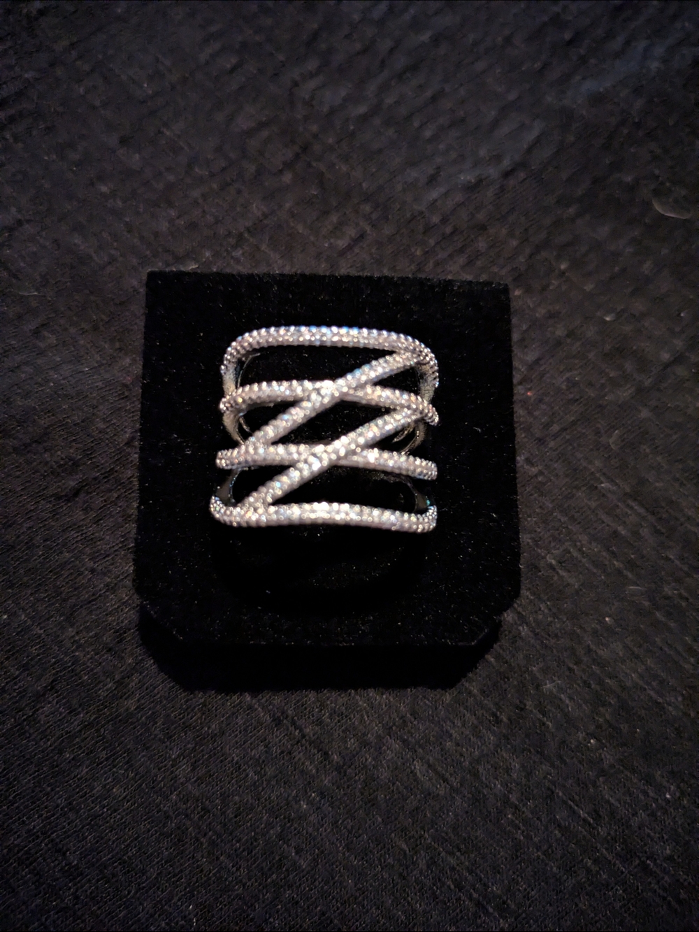 Silver Multi-Band Pavé Crystal Statement Ring